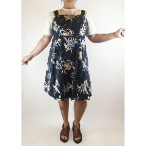 Veronica Maine pre-owned navy cotton sleeveless dress with lovely floral print size 14