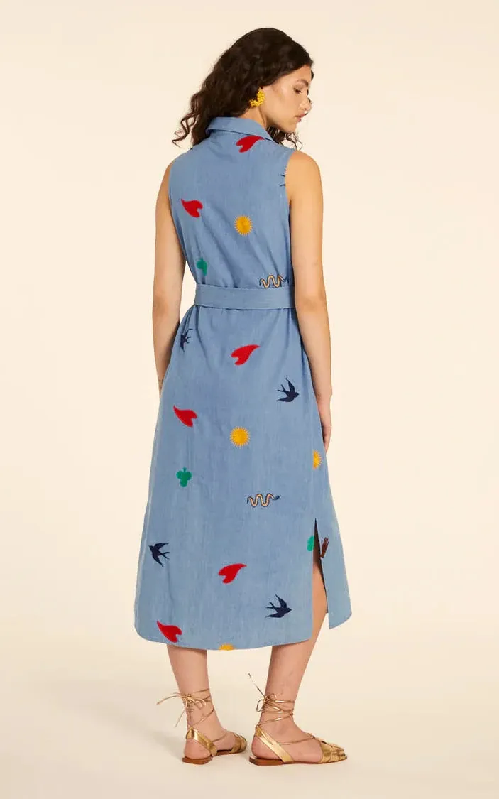 Vestido Denim Con Bordado