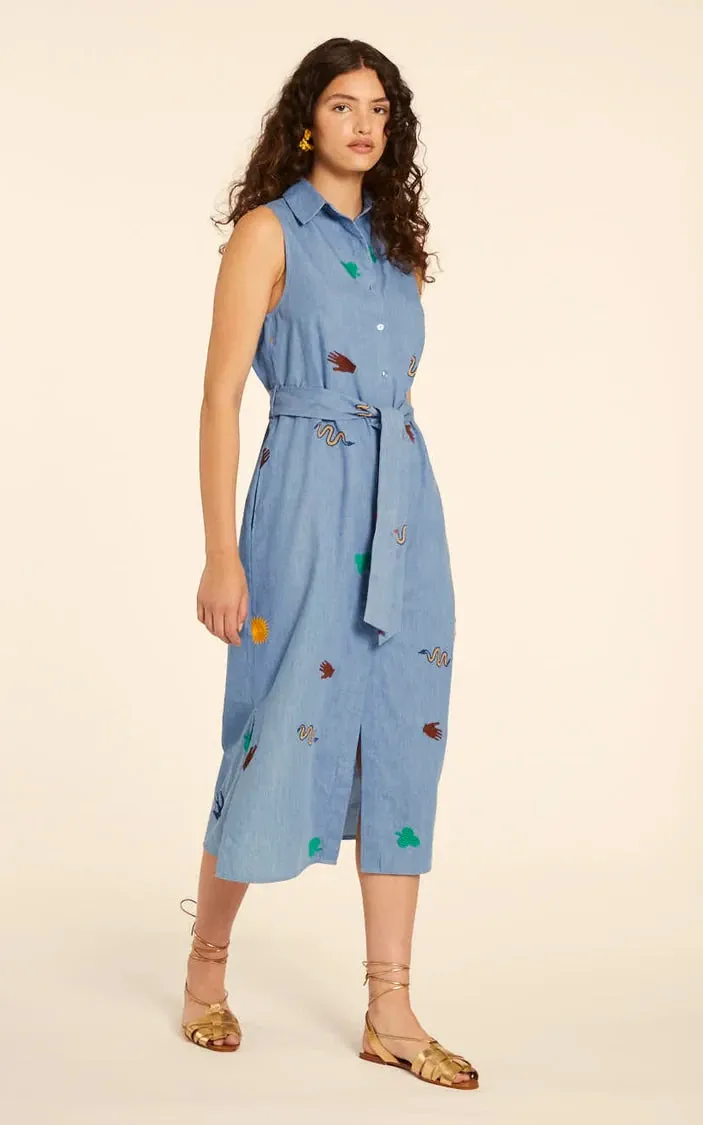 Vestido Denim Con Bordado