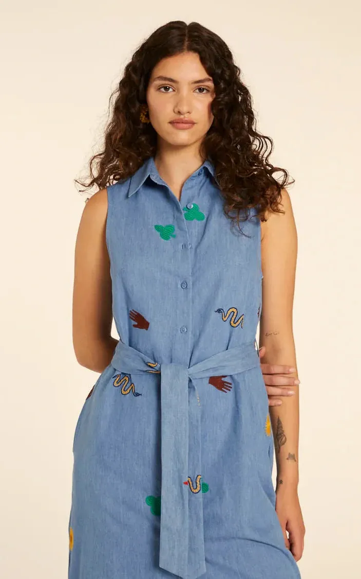 Vestido Denim Con Bordado