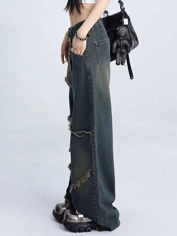 Vintage Boyfriend Jeans mit Rohem Saum und Sternen Patchwork