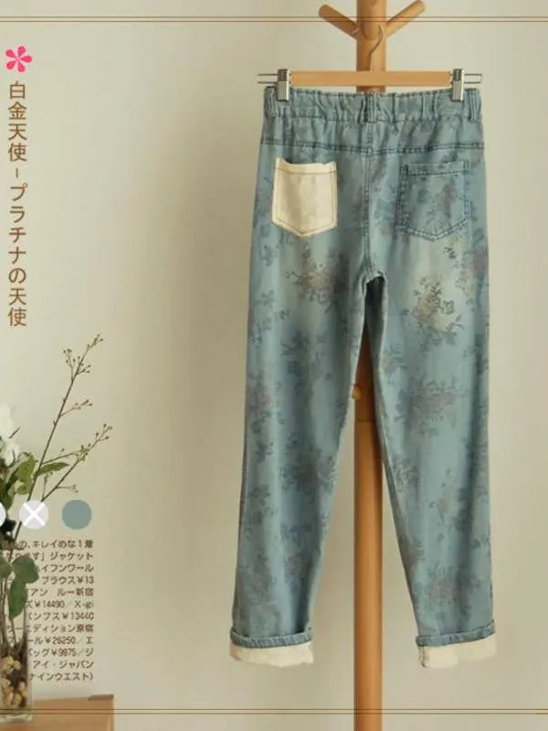 vintage floral rolled cuff jeans