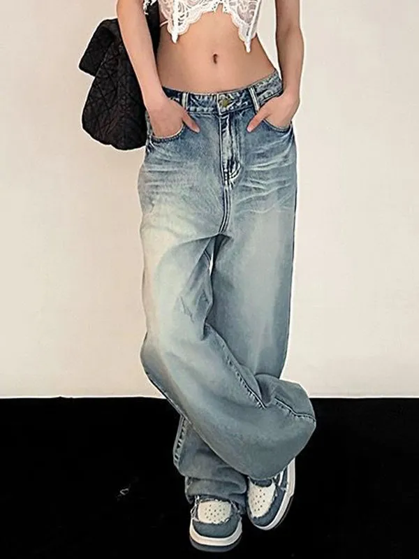 Vintage  Lockere Boyfriend Jeans mit Mopping Detail