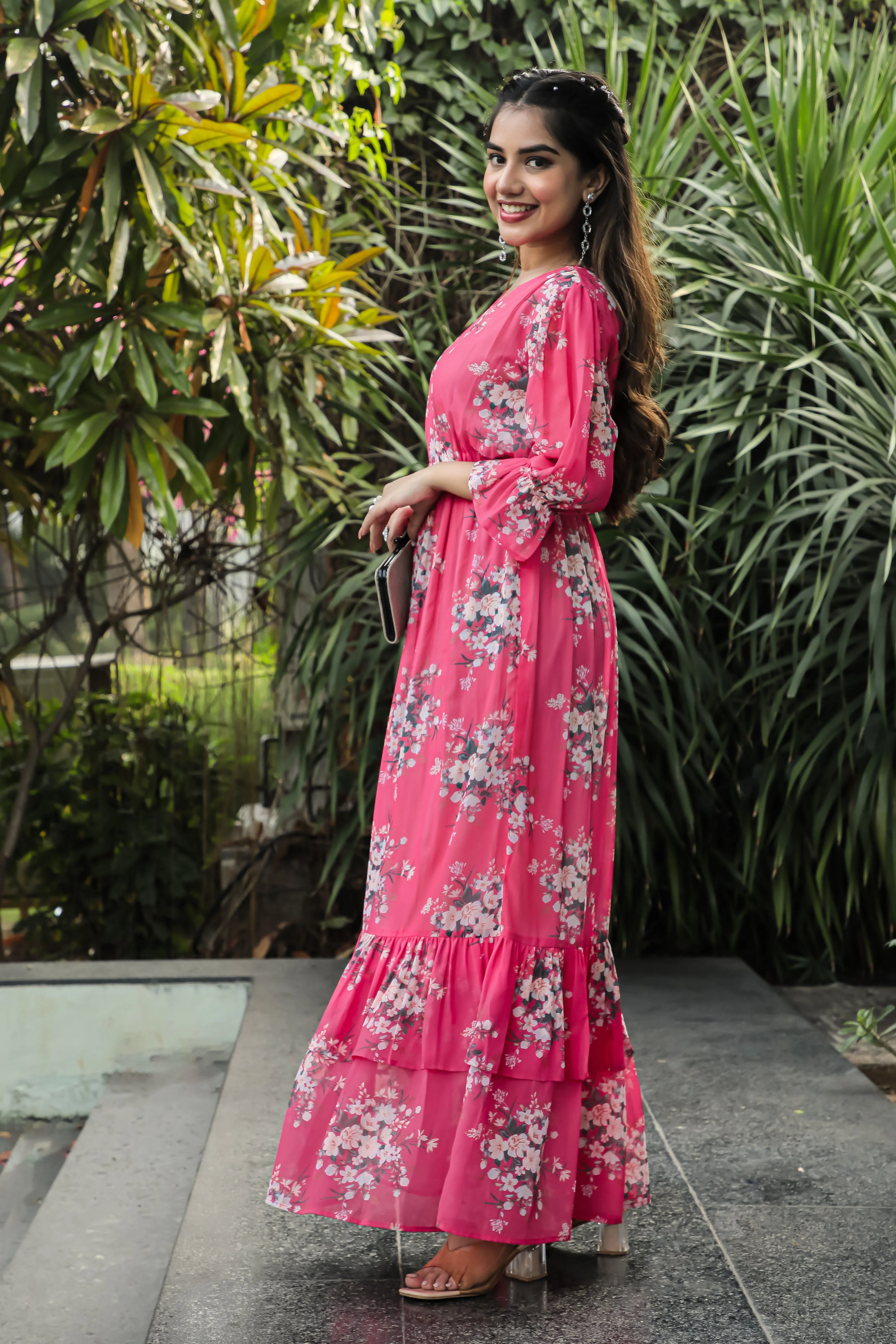 Warm Pink Floral Maxi Dress