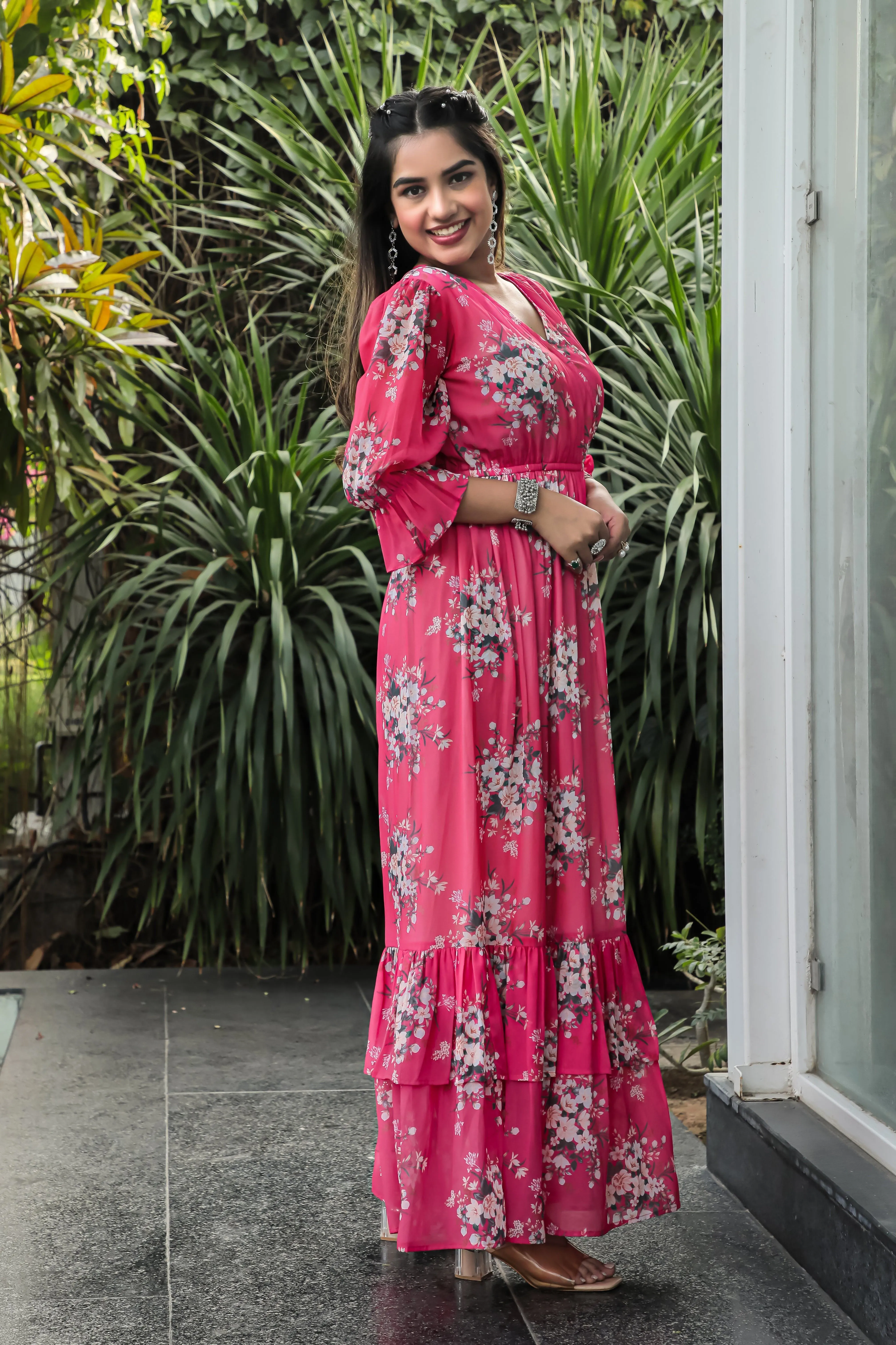 Warm Pink Floral Maxi Dress