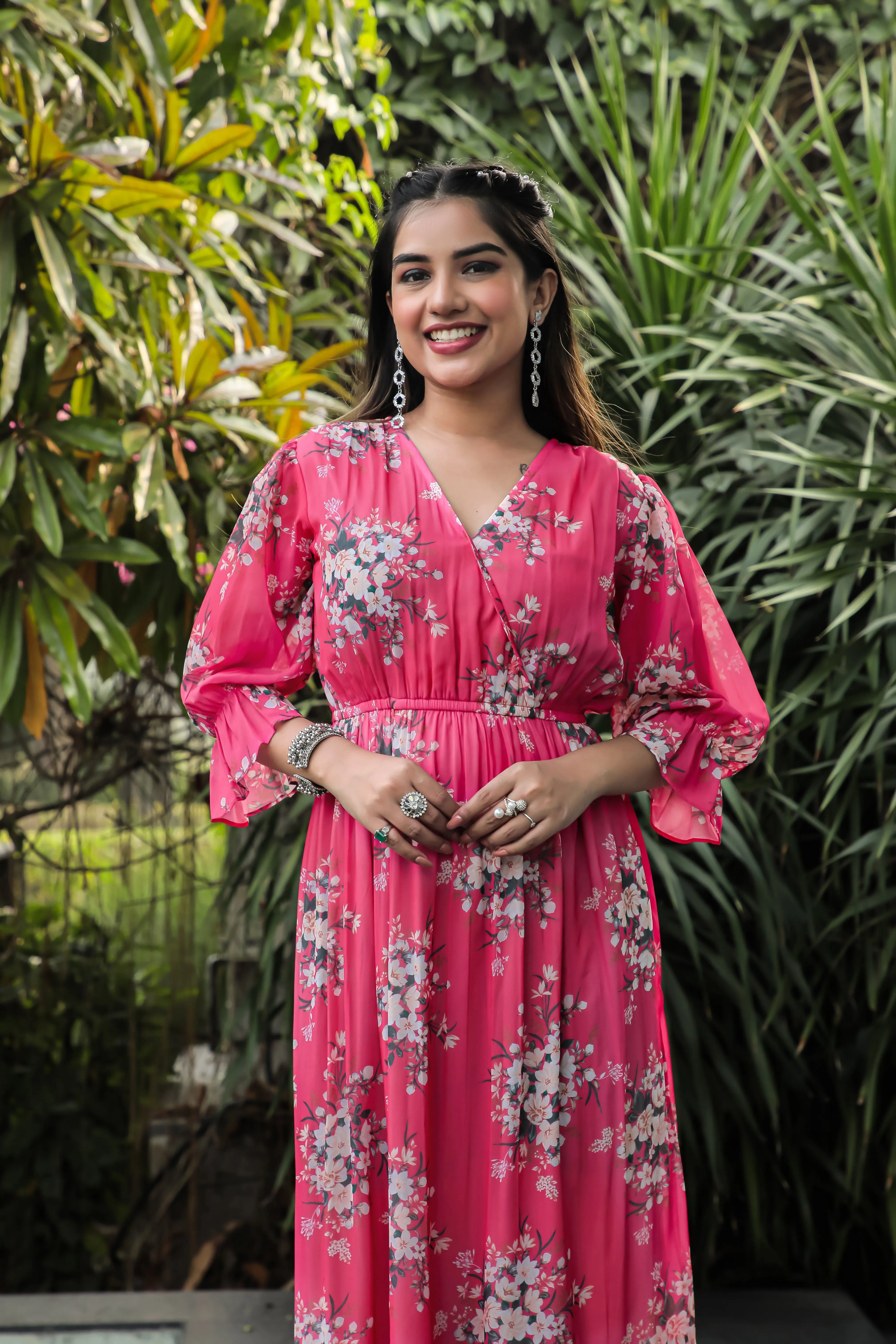 Warm Pink Floral Maxi Dress