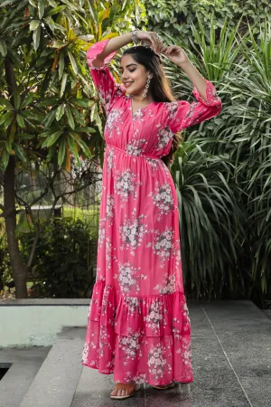 Warm Pink Floral Maxi Dress