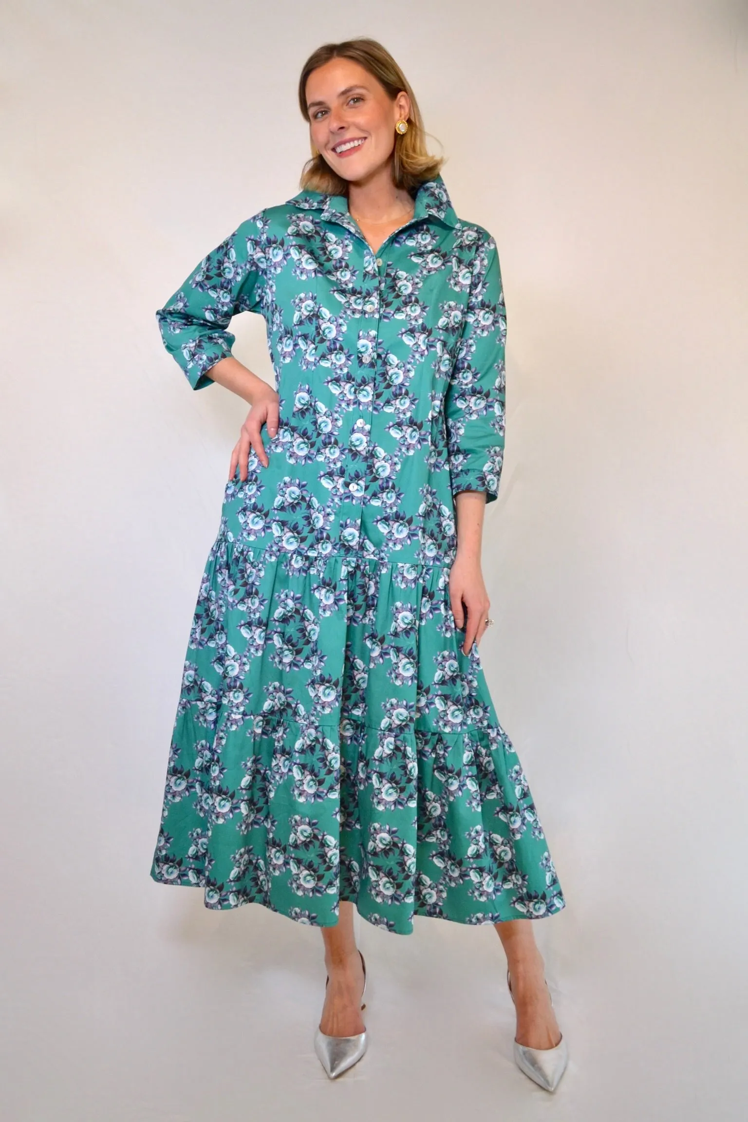 Waverly Tiered in Smoky Navy on Vermillion Camellia