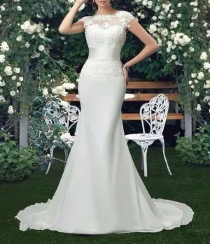 Wedding Dresses Court Train Short Sleeve Brides Dress