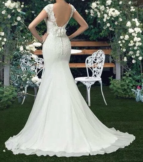 Wedding Dresses Court Train Short Sleeve Brides Dress