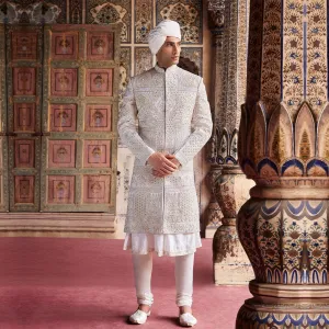 White 2 Piece Embroidered Sherwani