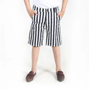 White & Black Striped Twill Shorts