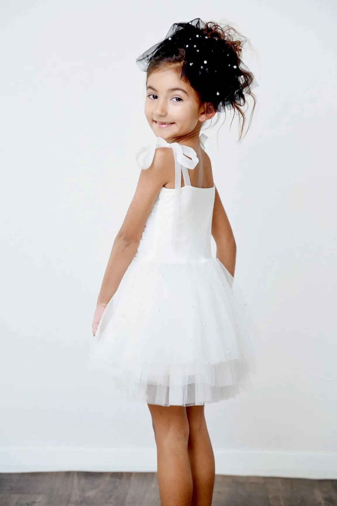 White Pearl Tulle Ballerina Dress