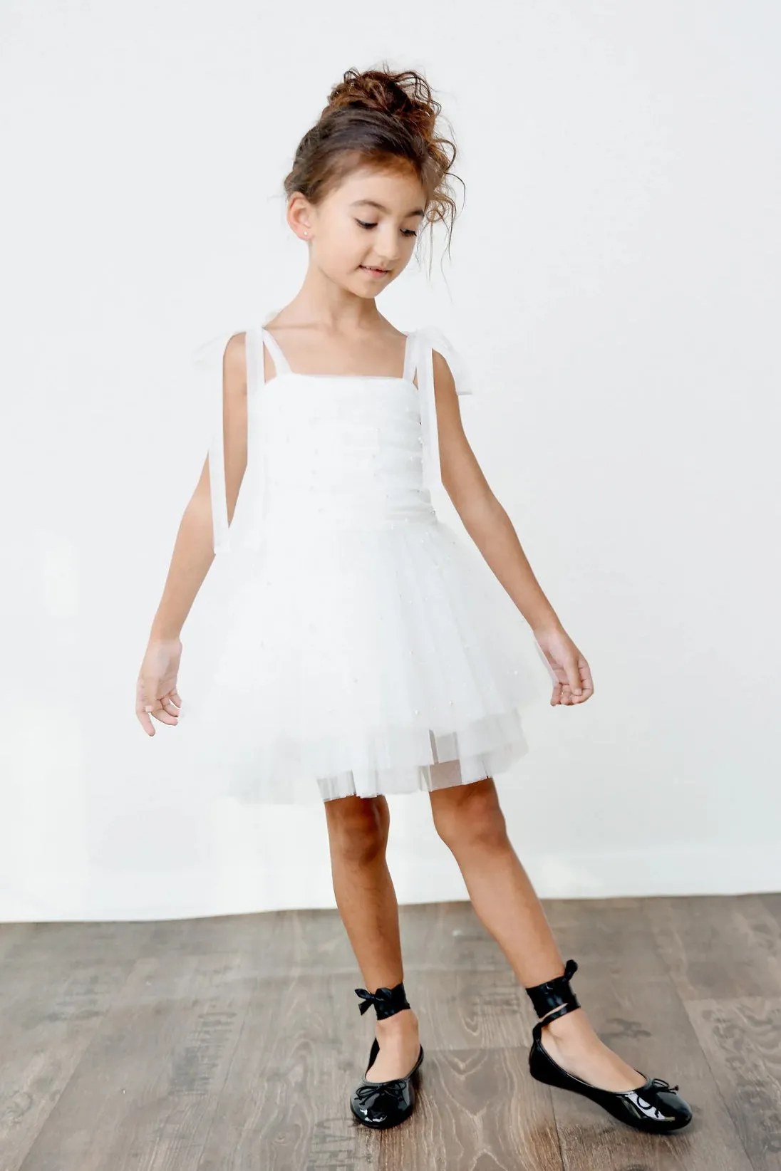 White Pearl Tulle Ballerina Dress