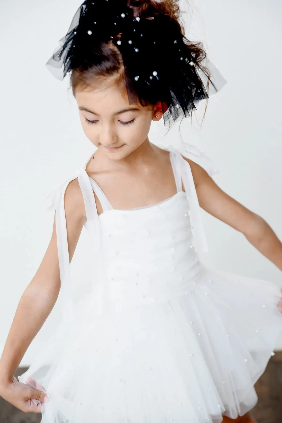 White Pearl Tulle Ballerina Dress