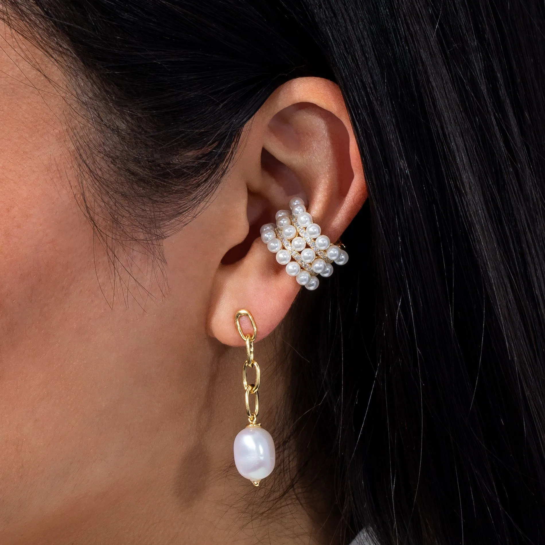 Wide Pearl CZ Ear Cuff