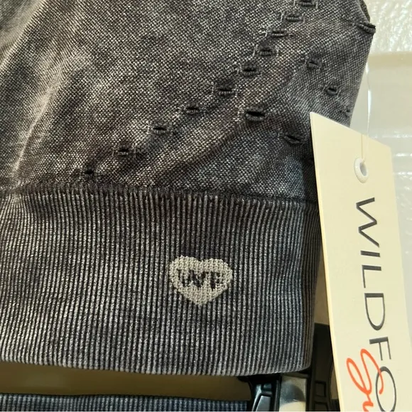 WILDFOX SWEAT-Black Stonewash Look-Laser Detail Sports Bra &amp; Bike Short SET-Sz M