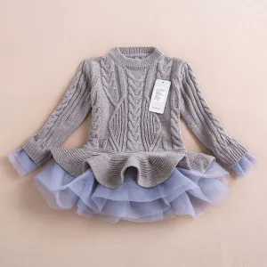 Winter Girls Christmas Dresses Knitted Kids Clothes Warm Red