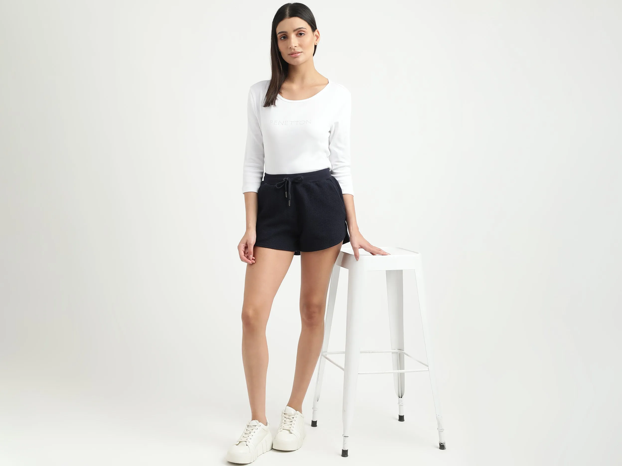 Women Herringbone Regular Fit Shorts