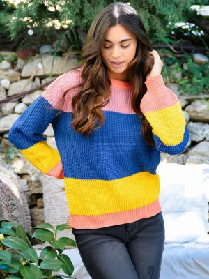 WOMEN'S LONG SLEEVE COLOR BLOCK SWEATER
