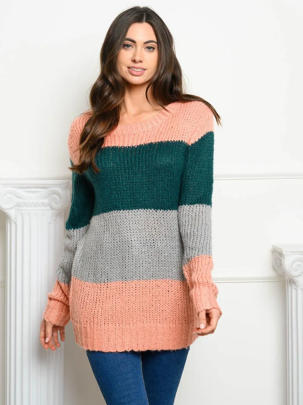 WOMEN'S LONG SLEEVE COLORBLOCK SWEATER