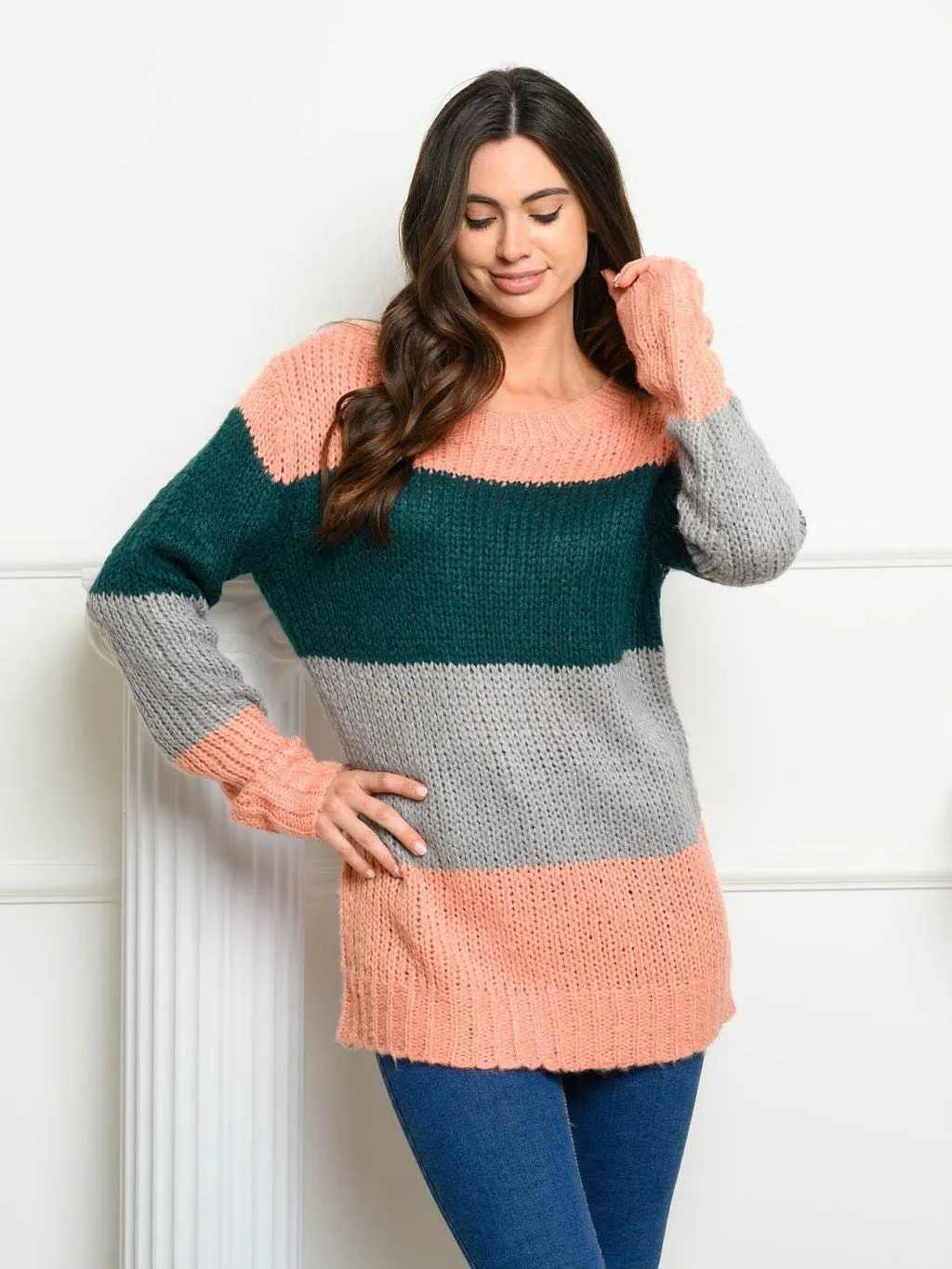 WOMEN'S LONG SLEEVE COLORBLOCK SWEATER