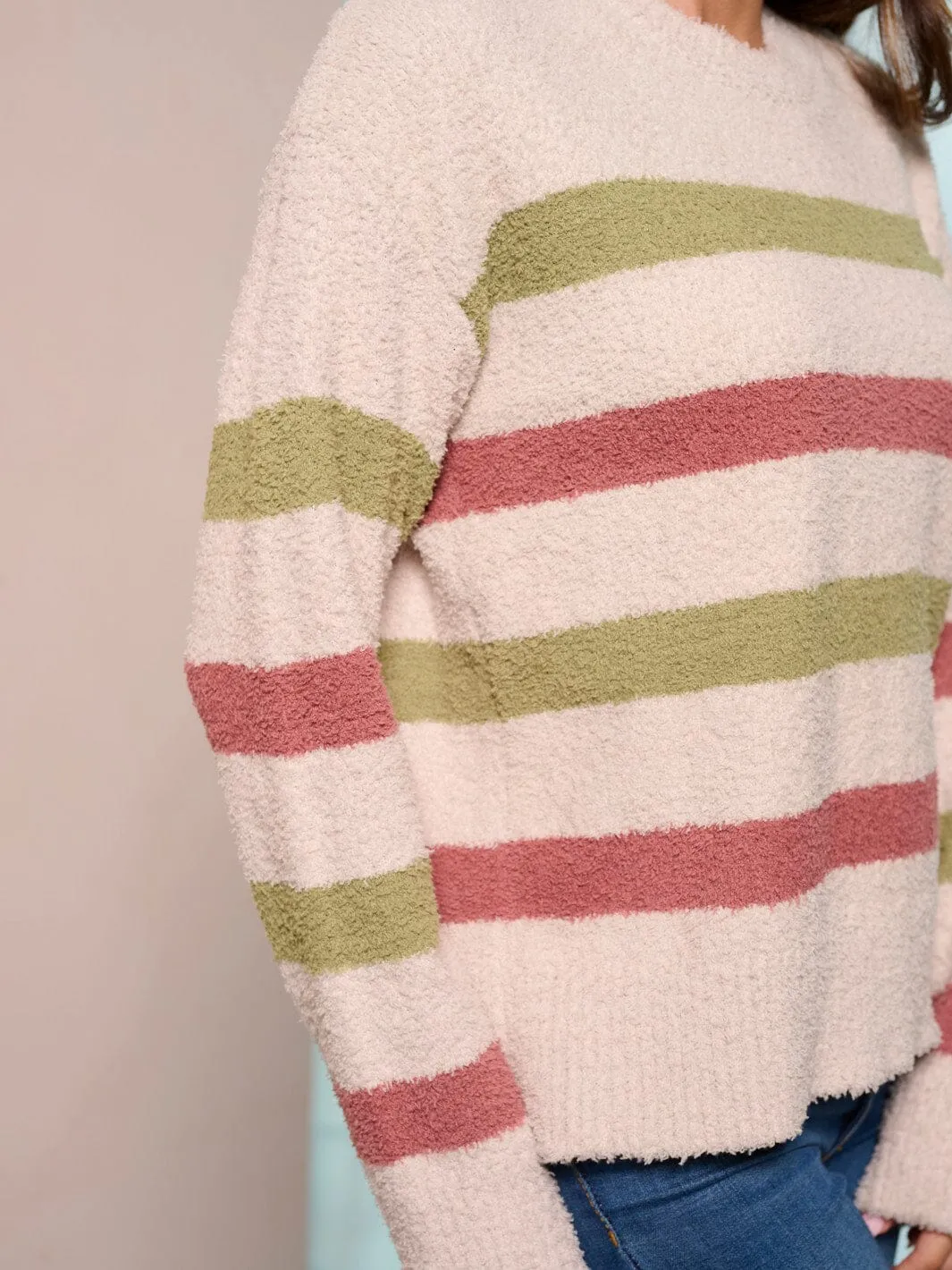 WOMEN'S LONG SLEEVE MULTI COLOR STRIPES PULLOVER SWEATER