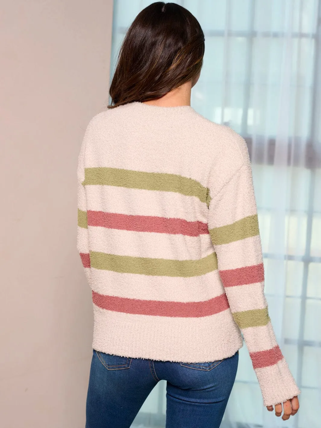 WOMEN'S LONG SLEEVE MULTI COLOR STRIPES PULLOVER SWEATER