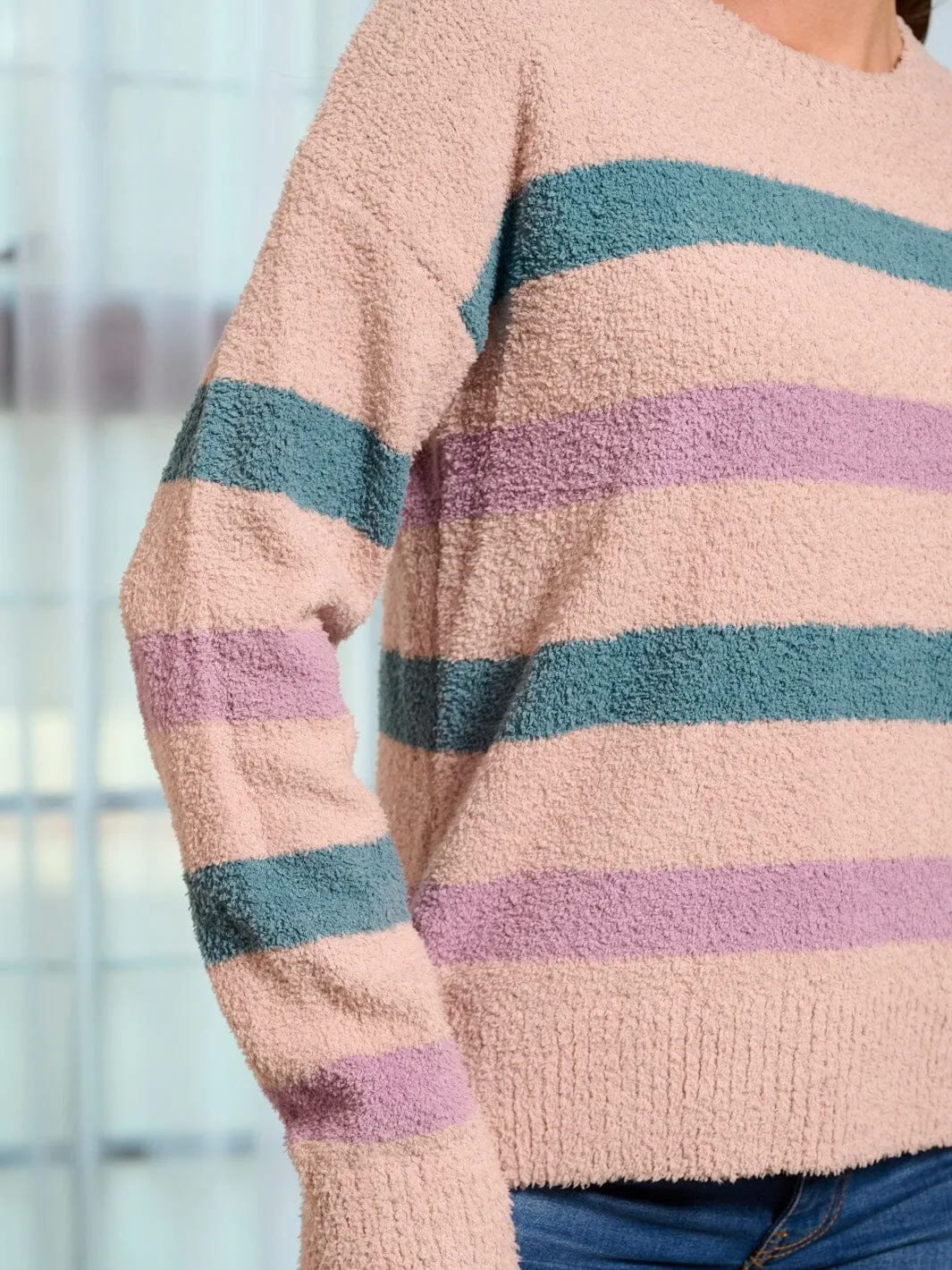 WOMEN'S LONG SLEEVE MULTI COLOR STRIPES PULLOVER SWEATER