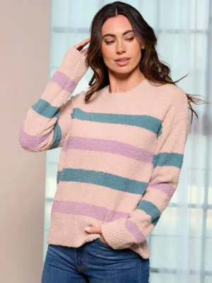 WOMEN'S LONG SLEEVE MULTI COLOR STRIPES PULLOVER SWEATER