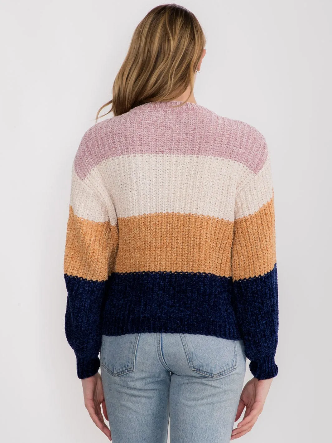 WOMEN'S LONG SLEEVE STRIPES COLORBLOCK PULLOVER SWEATER