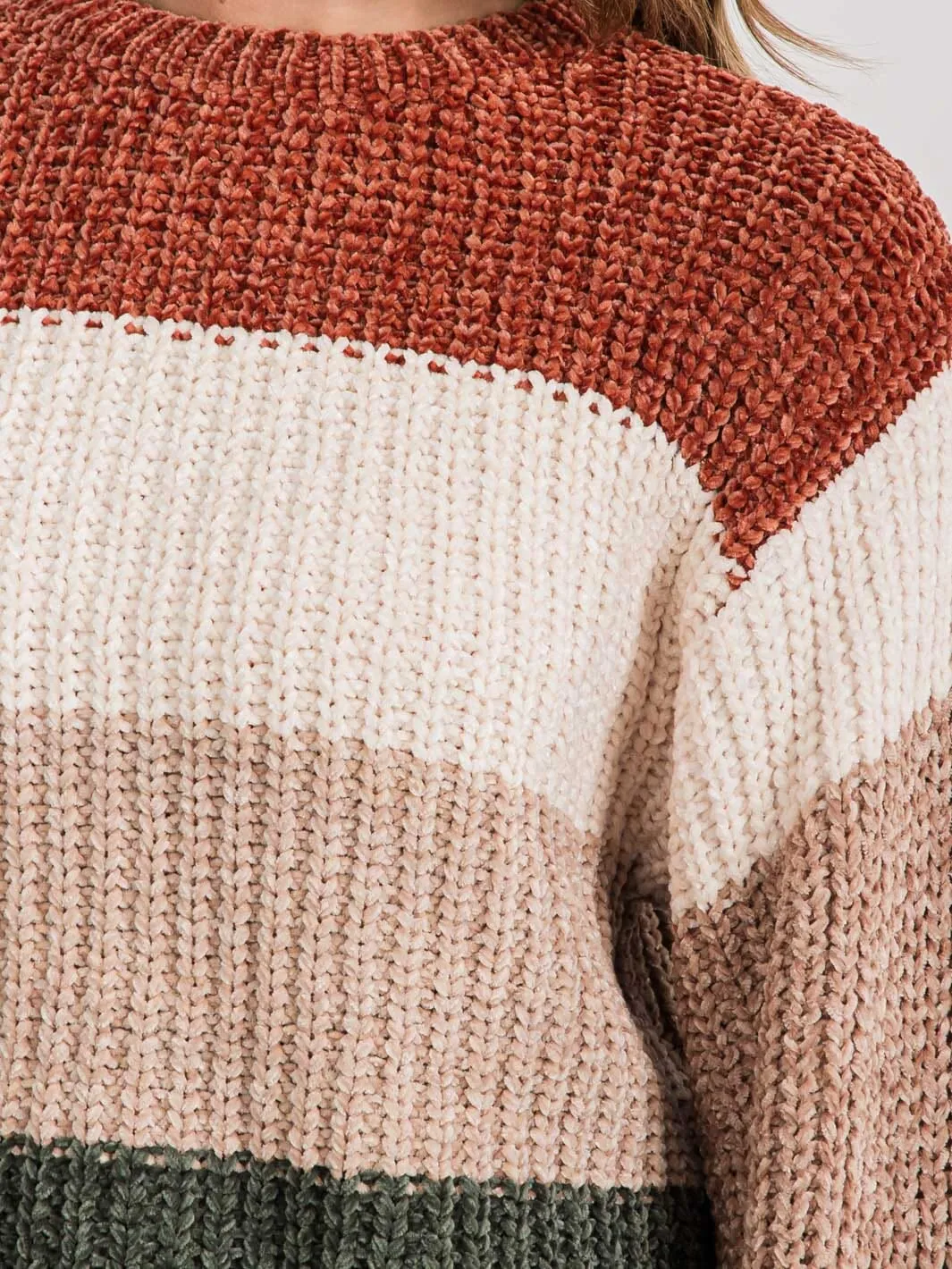 WOMEN'S LONG SLEEVE STRIPES COLORBLOCK PULLOVER SWEATER