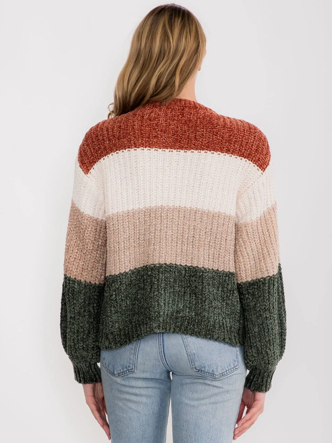 WOMEN'S LONG SLEEVE STRIPES COLORBLOCK PULLOVER SWEATER