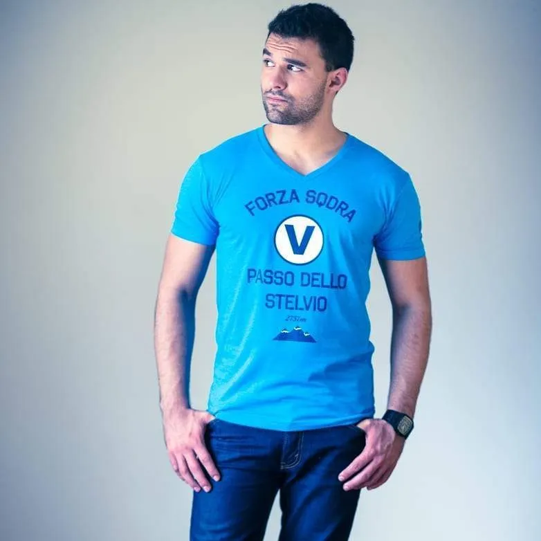 Women's Passo Dello Stelvio Teal V-Neck T-Shirt