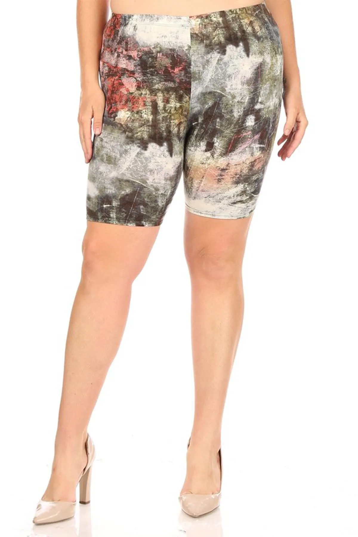 Women's Plus Size Workout High Waist Stretch Active Yoga Print Basic Biker Shorts Pants