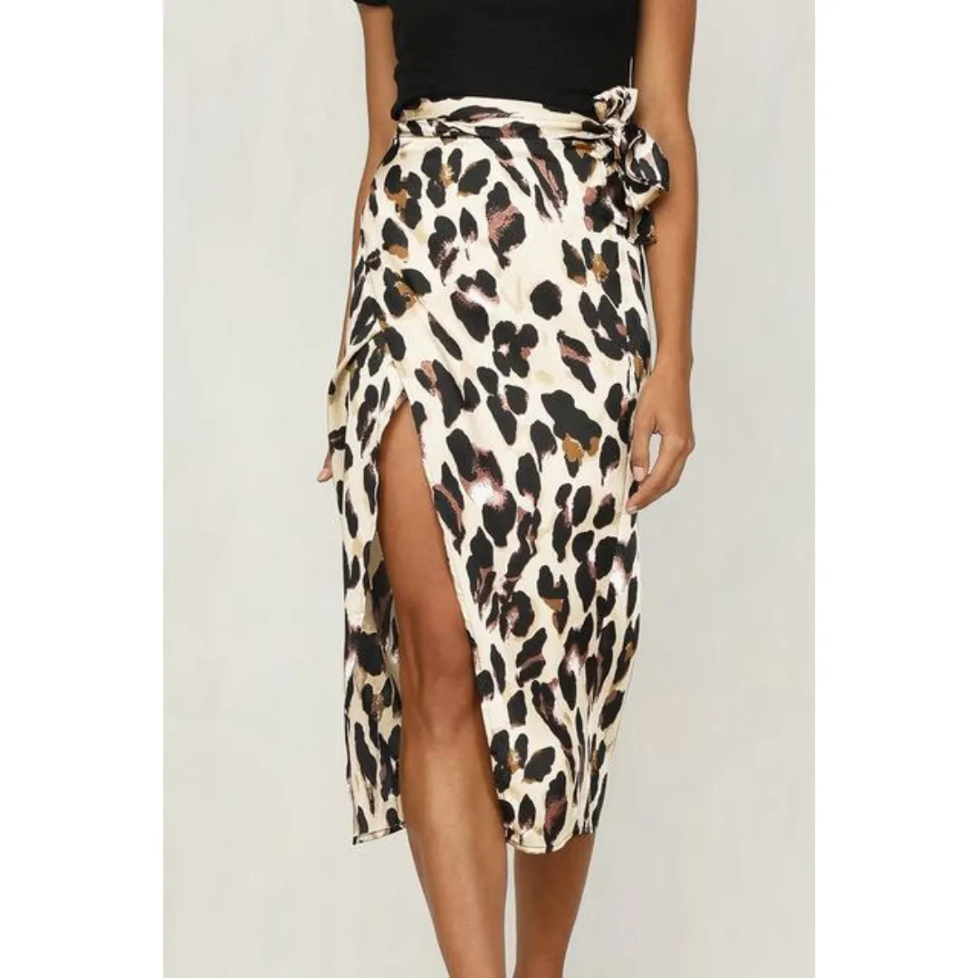 Women's Summer Leopard Print Slit Skirt | Midi