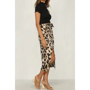 Women's Summer Leopard Print Slit Skirt | Midi