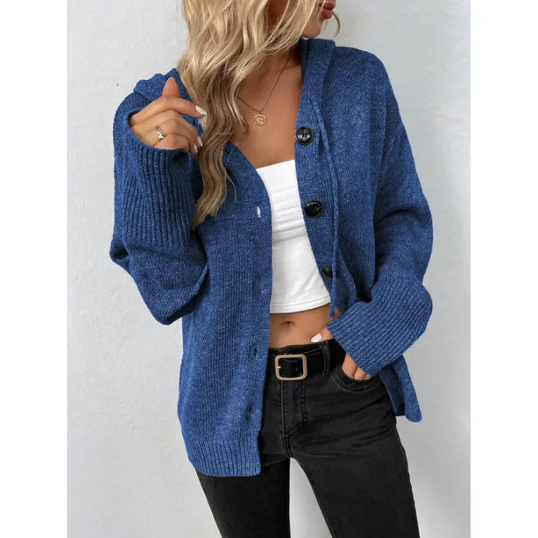 Women's Warm Hooded Knitted Cardigan | Long
