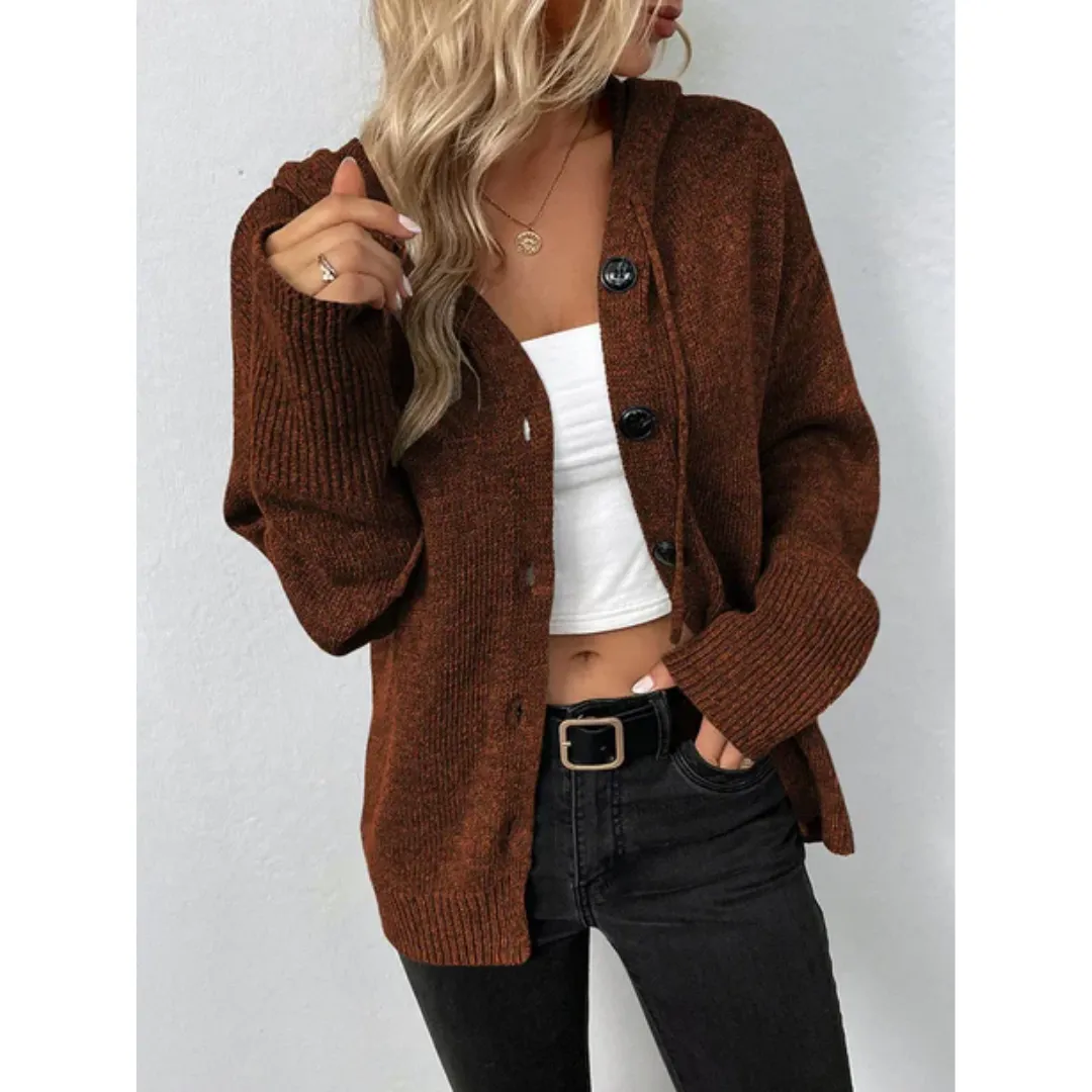 Women's Warm Hooded Knitted Cardigan | Long