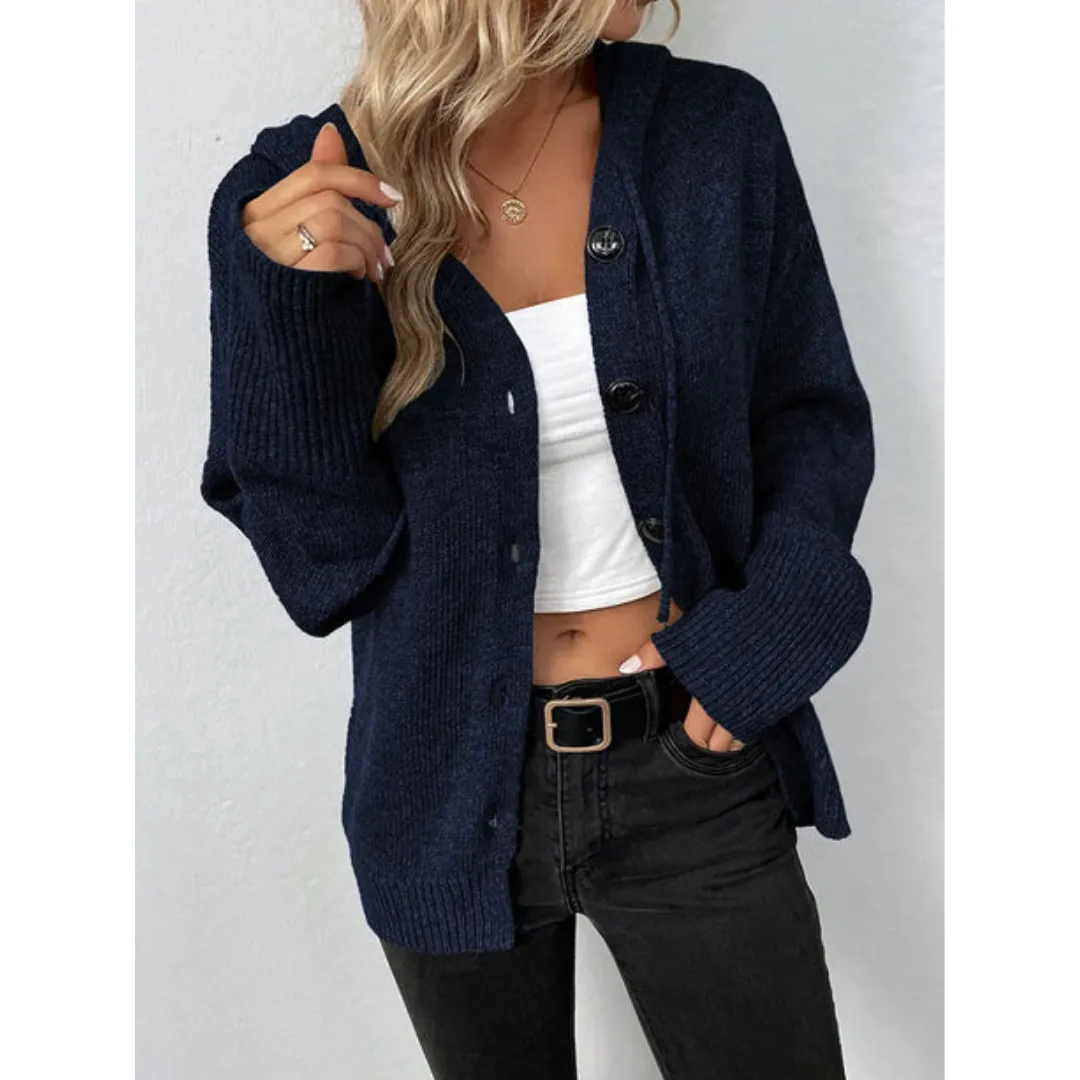Women's Warm Hooded Knitted Cardigan | Long