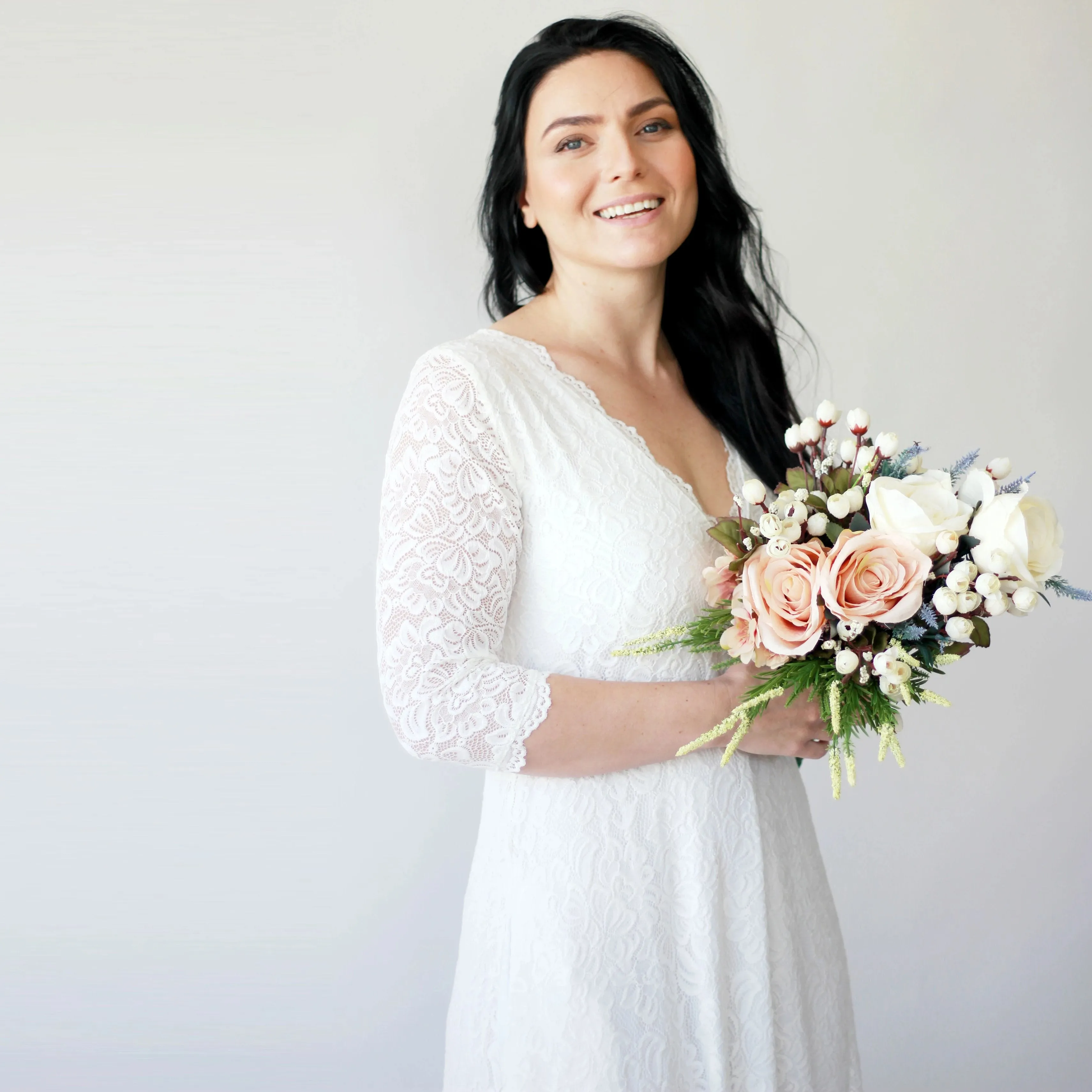 Wrap lace wedding dress with pockets #1273