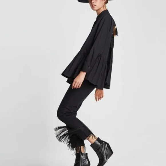 ZARA The Vintage High Waisted Black Fringe Jeans