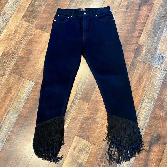 ZARA The Vintage High Waisted Black Fringe Jeans