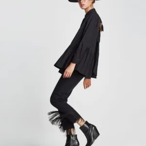 ZARA The Vintage High Waisted Black Fringe Jeans