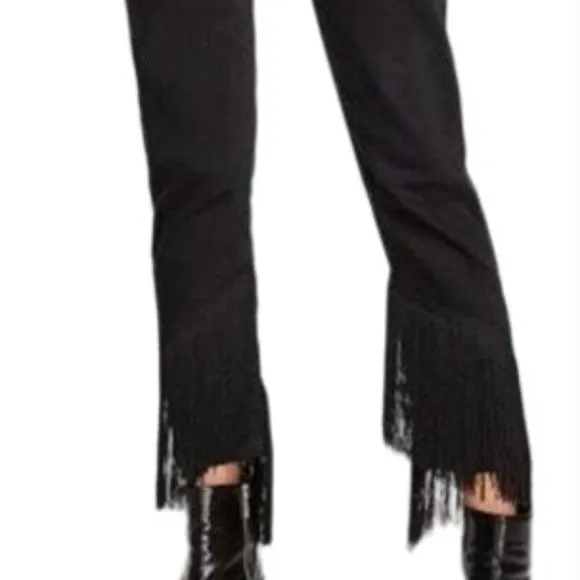 ZARA The Vintage High Waisted Black Fringe Jeans