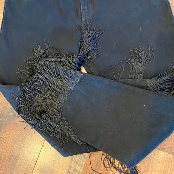 ZARA The Vintage High Waisted Black Fringe Jeans