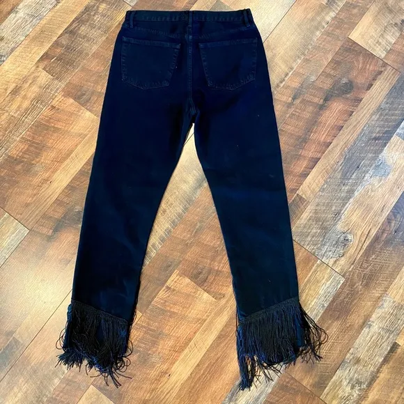 ZARA The Vintage High Waisted Black Fringe Jeans