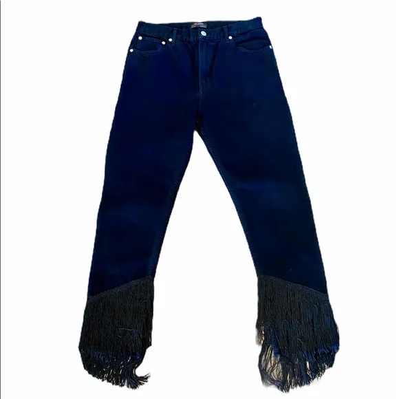 ZARA The Vintage High Waisted Black Fringe Jeans