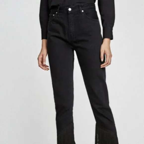 ZARA The Vintage High Waisted Black Fringe Jeans