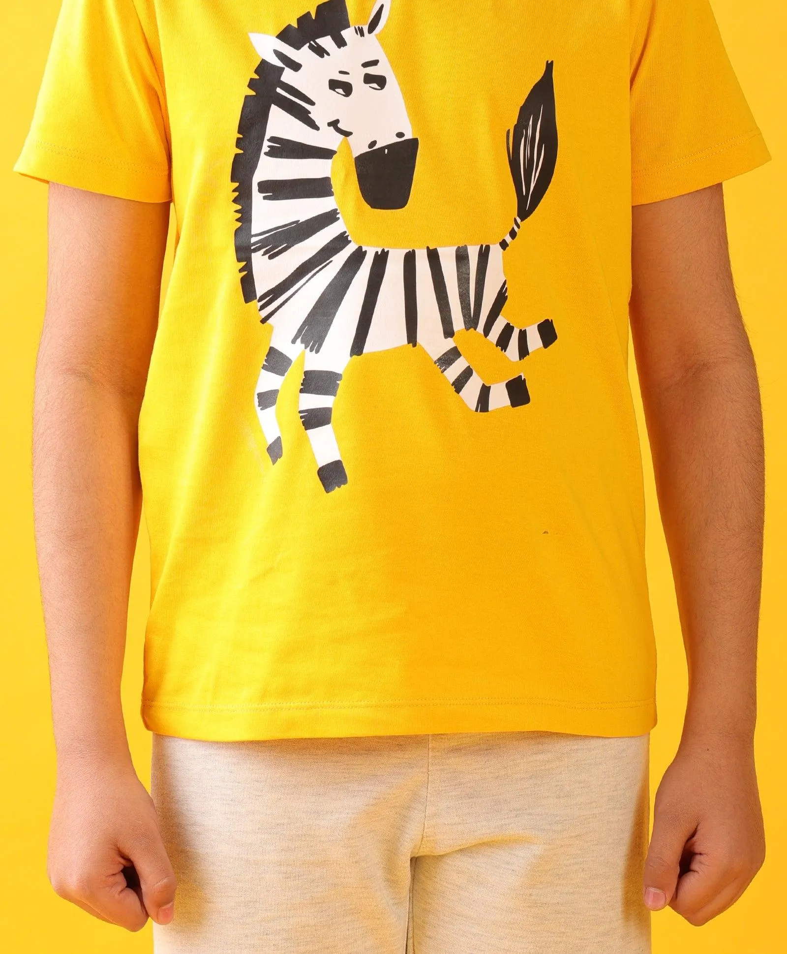 ZEBRA MUSTARD ECRU BOYS SHORTS SET - YELLOW/ECRU